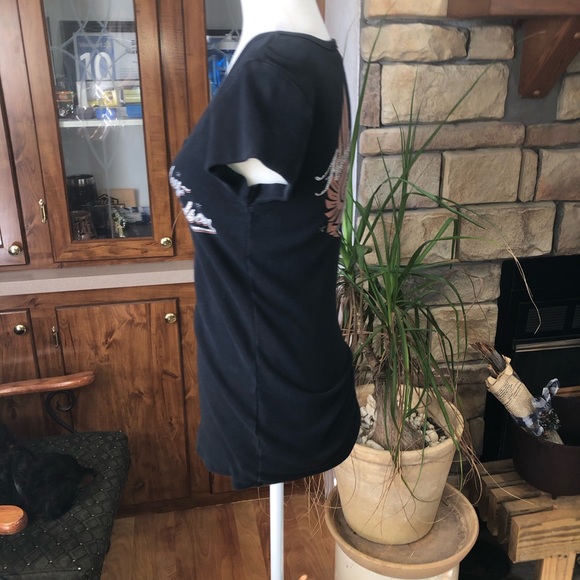 HARLEY DAVIDSON SIZE LARGE WOMENS SHORT SLEEVE TOP. STRETCHY AND SEXY. - Picture 2 of 3